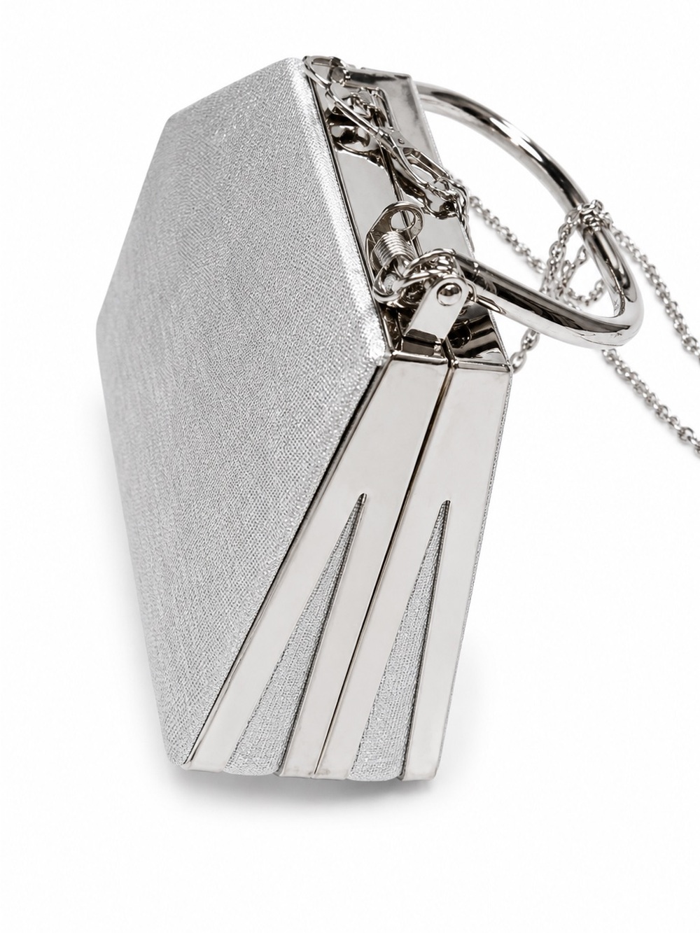 Silver Metallic Evening Bag with Chain Handle – Vintage Style Clutch - Picture 6 of 12